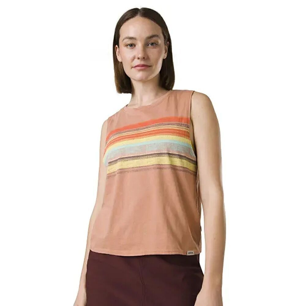 Prana Womens Tank Top XS Orange Sand Baja Organic Cotton Graphic Sleeveless
